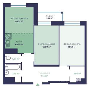 3-к квартира, вторичка, 59м2, 13/18 этаж