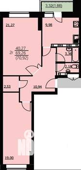 2-к квартира, строящийся дом, 71м2, 19/24 этаж