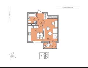 1-к квартира, вторичка, 35м2, 11/18 этаж