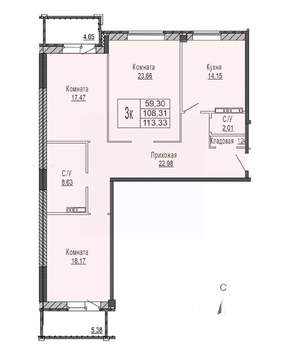 3-к квартира, строящийся дом, 113м2, 6/8 этаж