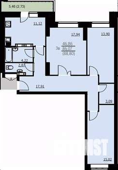 3-к квартира, вторичка, 89м2, 9/24 этаж