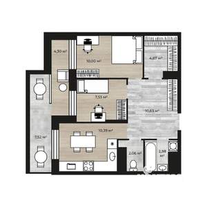 2-к квартира, вторичка, 53м2, 11/18 этаж
