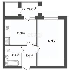 1-к квартира, вторичка, 39м2, 6/9 этаж