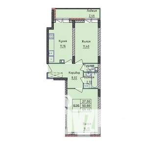2-к квартира, строящийся дом, 53м2, 4/8 этаж