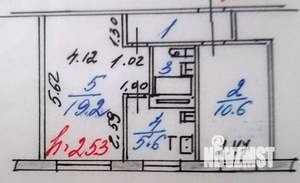 2-к квартира, вторичка, 43м2, 1/5 этаж