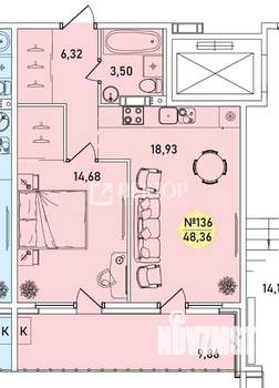 2-к квартира, вторичка, 48м2, 1/9 этаж