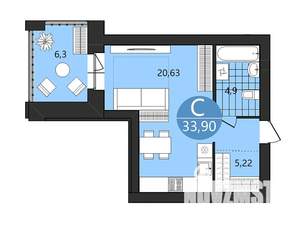 Студия квартира, вторичка, 34м2, 1/12 этаж