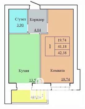 1-к квартира, вторичка, 42м2, 11/12 этаж