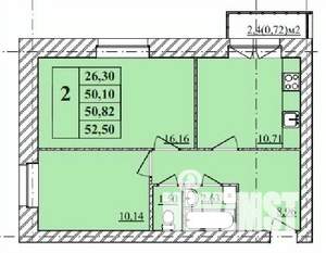 2-к квартира, строящийся дом, 53м2, 3/3 этаж