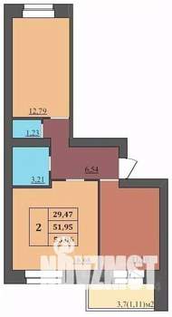 2-к квартира, строящийся дом, 53м2, 3/9 этаж