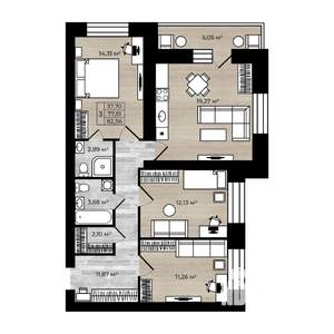 3-к квартира, вторичка, 83м2, 1/9 этаж
