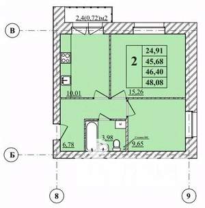 2-к квартира, строящийся дом, 48м2, 3/3 этаж