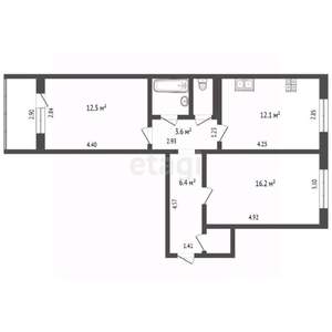 2-к квартира, вторичка, 55м2, 1/10 этаж