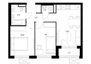 2-к квартира, вторичка, 47м2, 13/17 этаж