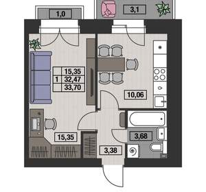 1-к квартира, вторичка, 34м2, 7/8 этаж