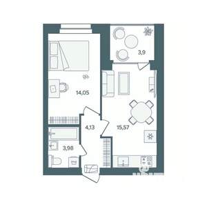 1-к квартира, строящийся дом, 40м2, 2/16 этаж