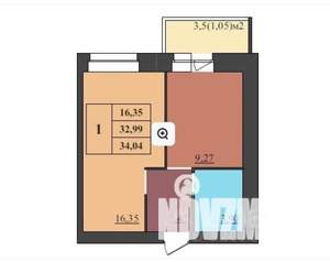 1-к квартира, вторичка, 34м2, 1/9 этаж