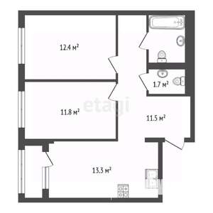 2-к квартира, вторичка, 55м2, 10/17 этаж