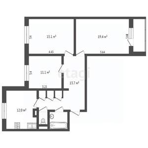 3-к квартира, вторичка, 75м2, 3/9 этаж