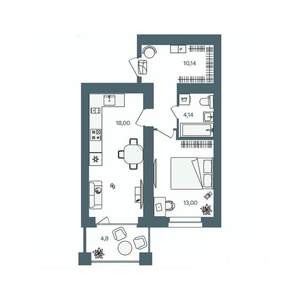 1-к квартира, строящийся дом, 48м2, 2/16 этаж