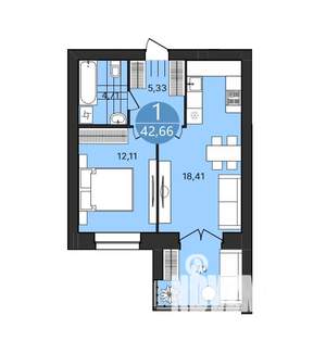 1-к квартира, вторичка, 43м2, 2/4 этаж