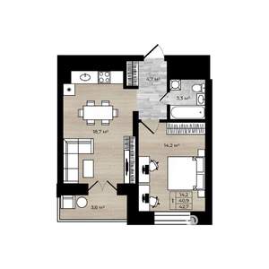 1-к квартира, вторичка, 43м2, 11/12 этаж
