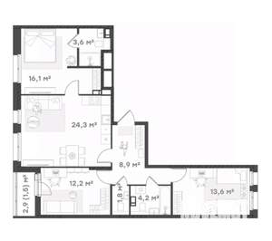 3-к квартира, вторичка, 86м2, 18/18 этаж
