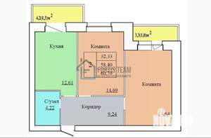 2-к квартира, вторичка, 61м2, 9/12 этаж