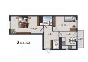 2-к квартира, вторичка, 52м2, 4/18 этаж
