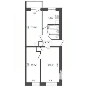 3-к квартира, вторичка, 63м2, 5/5 этаж