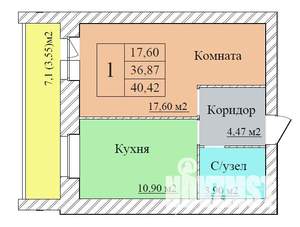 1-к квартира, вторичка, 40м2, 4/8 этаж
