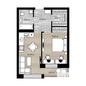 1-к квартира, вторичка, 41м2, 7/18 этаж