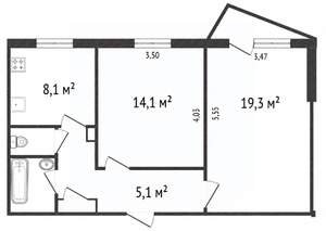 2-к квартира, вторичка, 54м2, 3/9 этаж