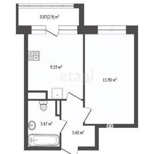 1-к квартира, вторичка, 29м2, 12/15 этаж