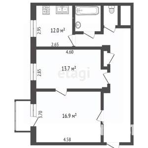 2-к квартира, вторичка, 54м2, 2/4 этаж