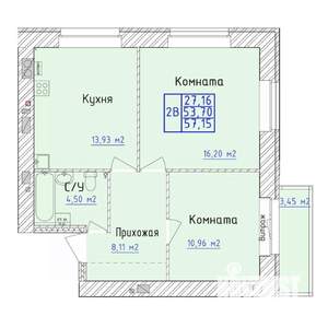 2-к квартира, вторичка, 57м2, 8/9 этаж