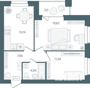 2-к квартира, строящийся дом, 54м2, 2/16 этаж