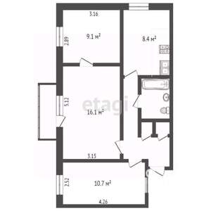 3-к квартира, вторичка, 54м2, 6/9 этаж