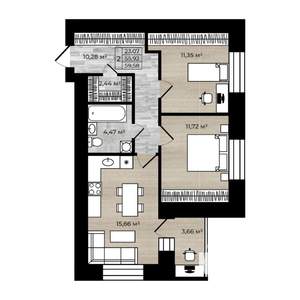 2-к квартира, вторичка, 59м2, 3/9 этаж