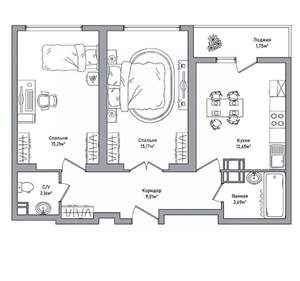 2-к квартира, вторичка, 51м2, 6/8 этаж