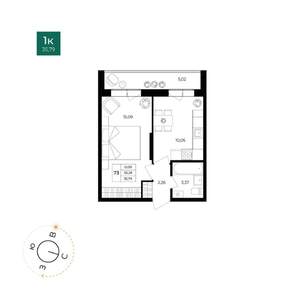 1-к квартира, вторичка, 33м2, 8/17 этаж