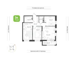 3-к квартира, вторичка, 71м2, 7/18 этаж