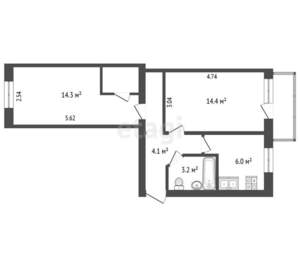 2-к квартира, вторичка, 44м2, 3/5 этаж