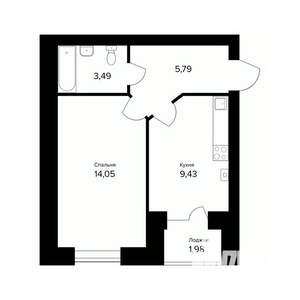 1-к квартира, вторичка, 34м2, 1/5 этаж