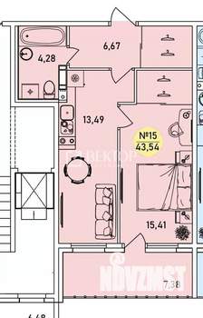 1-к квартира, вторичка, 44м2, 1/9 этаж