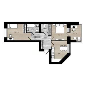 2-к квартира, вторичка, 55м2, 2/4 этаж