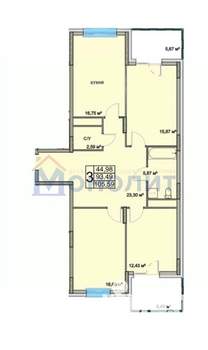 3-к квартира, строящийся дом, 106м2, 18/18 этаж