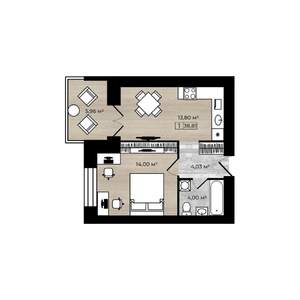 1-к квартира, строящийся дом, 39м2, 7/9 этаж