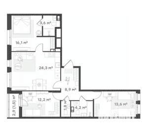 3-к квартира, вторичка, 86м2, 4/18 этаж