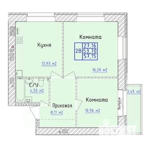 2-к квартира, вторичка, 57м2, 6/9 этаж